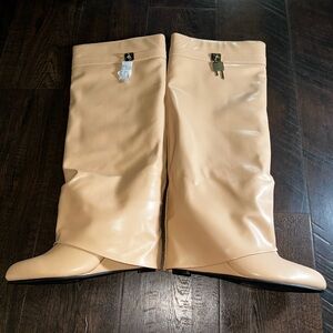 EGO Beige Tall Faux Leather Lock Boots